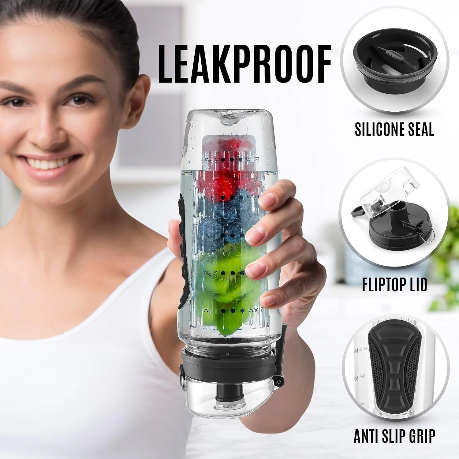Zulay Kitchen Fruit Infuser Water Bottle - 34oz Leakproof With Full-Length Infusion Rod