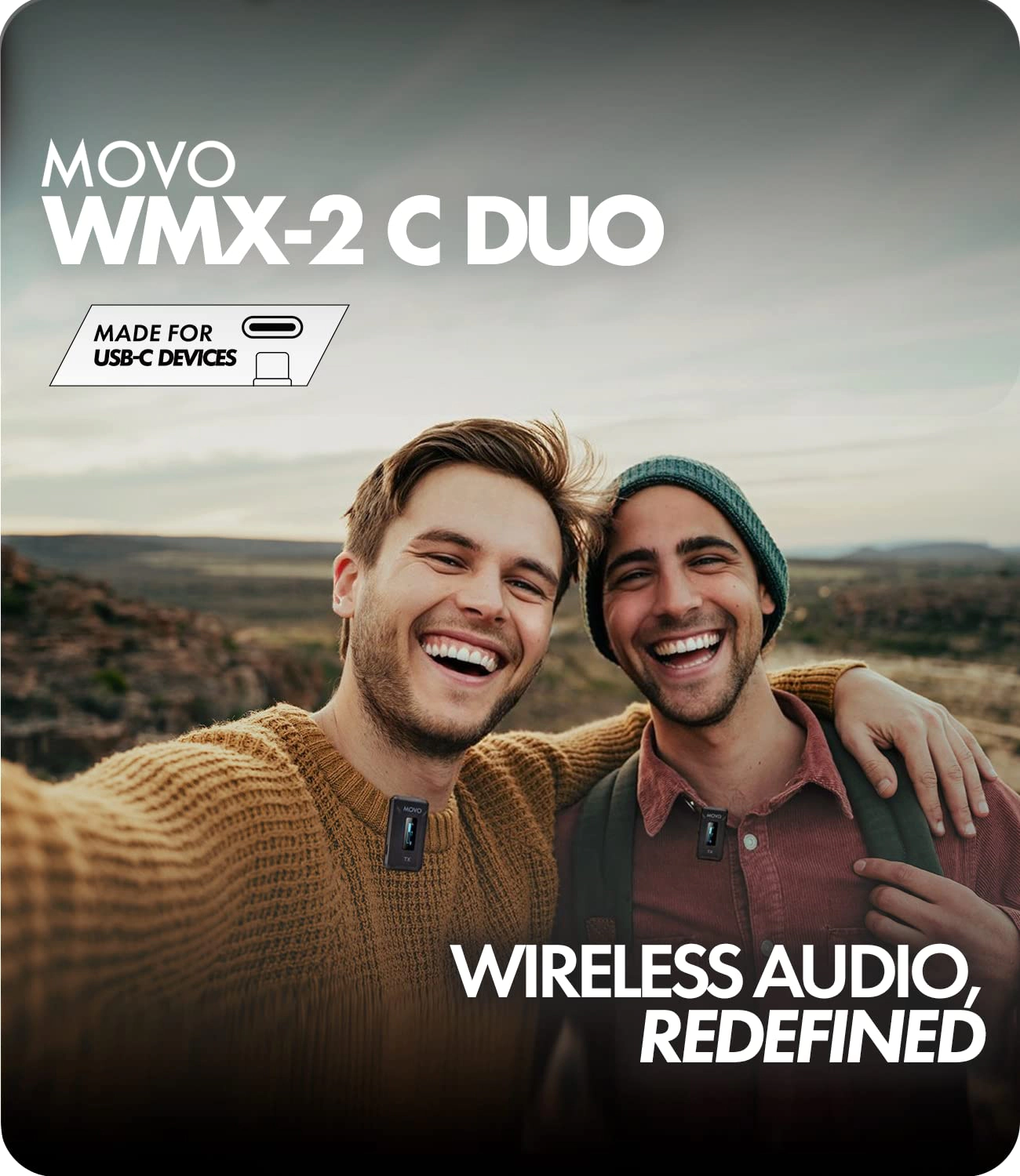 Movo WMX-2-C Duo Wireless Microphone System for USB-C – Dual Clip-On Lavalier Mics for iPhone 15, Android, iPad Pro