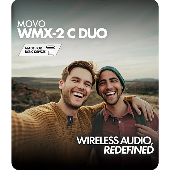 Movo WMX-2-C Duo Wireless Microphone System for USB-C – Dual Clip-On Lavalier Mics for iPhone 15, Android, iPad Pro