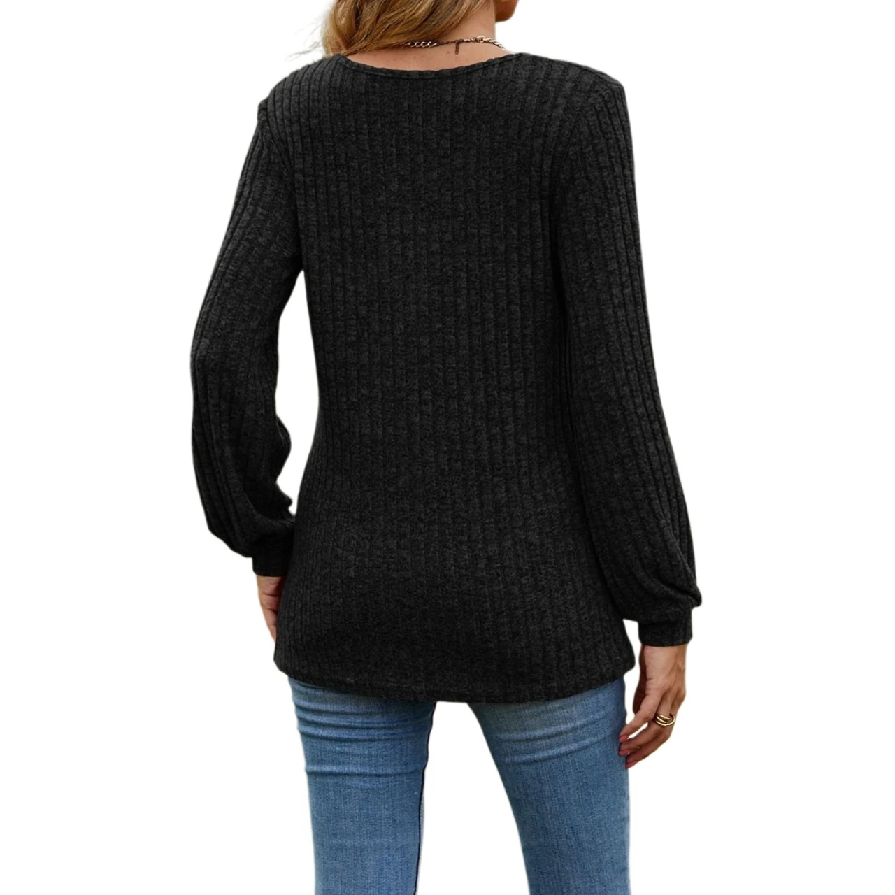 YesFashion Womens Knit Pullover Sweater Casual Lightweight Crew Neck Long Sleeve Henley Tunic Top