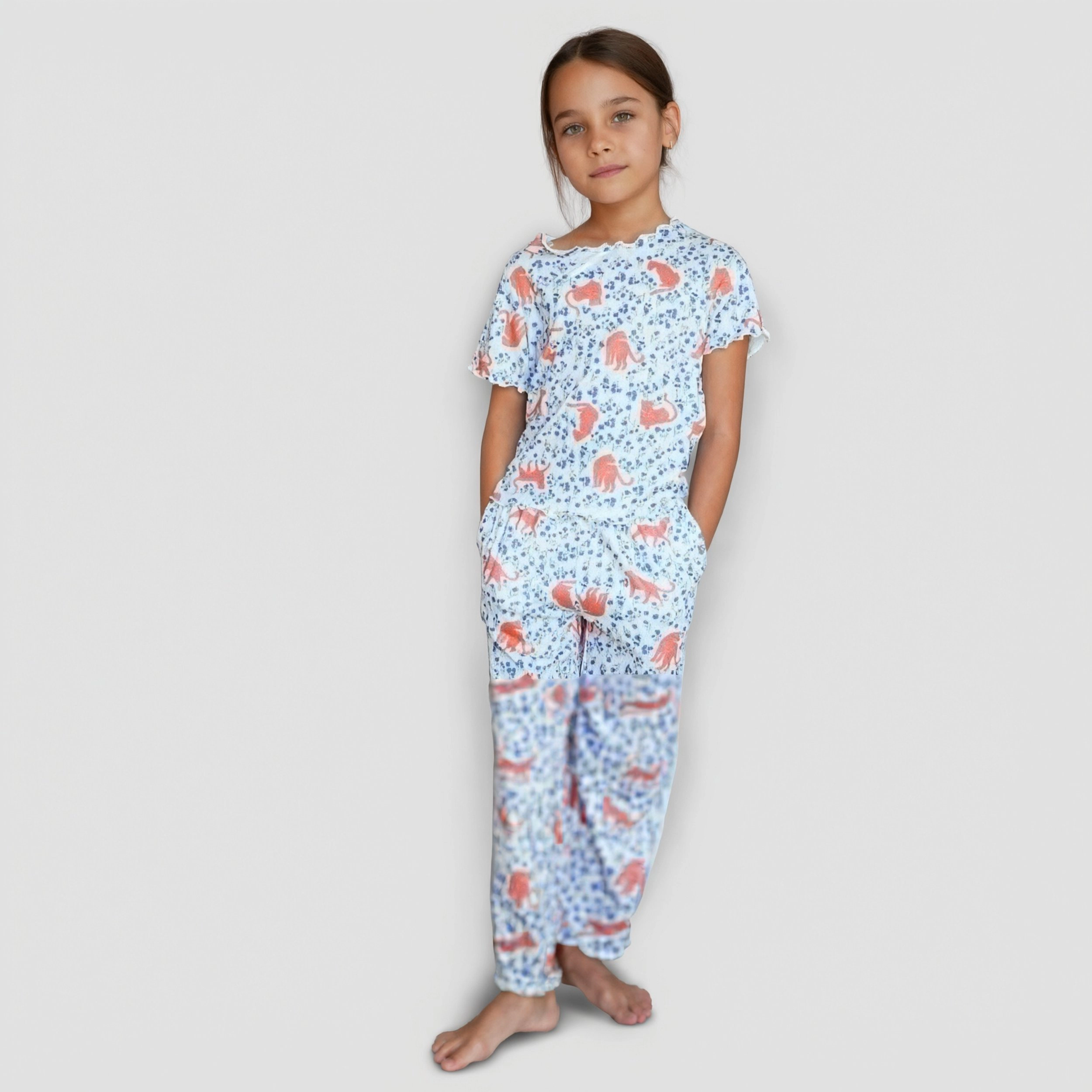 Arshiner Girls Pajama Set Short Sleeve Long Pant Sleepwear Soft Shirring Lounge