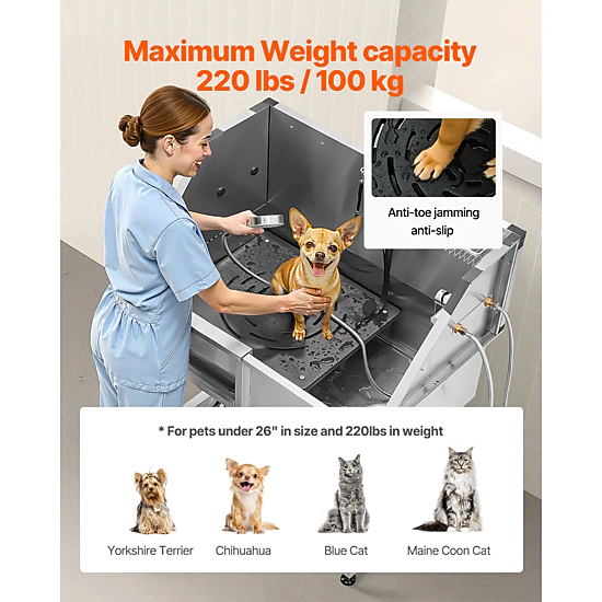 HONGGE 38 Inch Stainless Steel Dog Washing Station, Pet Grooming Tub with Hot & Cold Faucet, Showerhead, Home Wash Sink