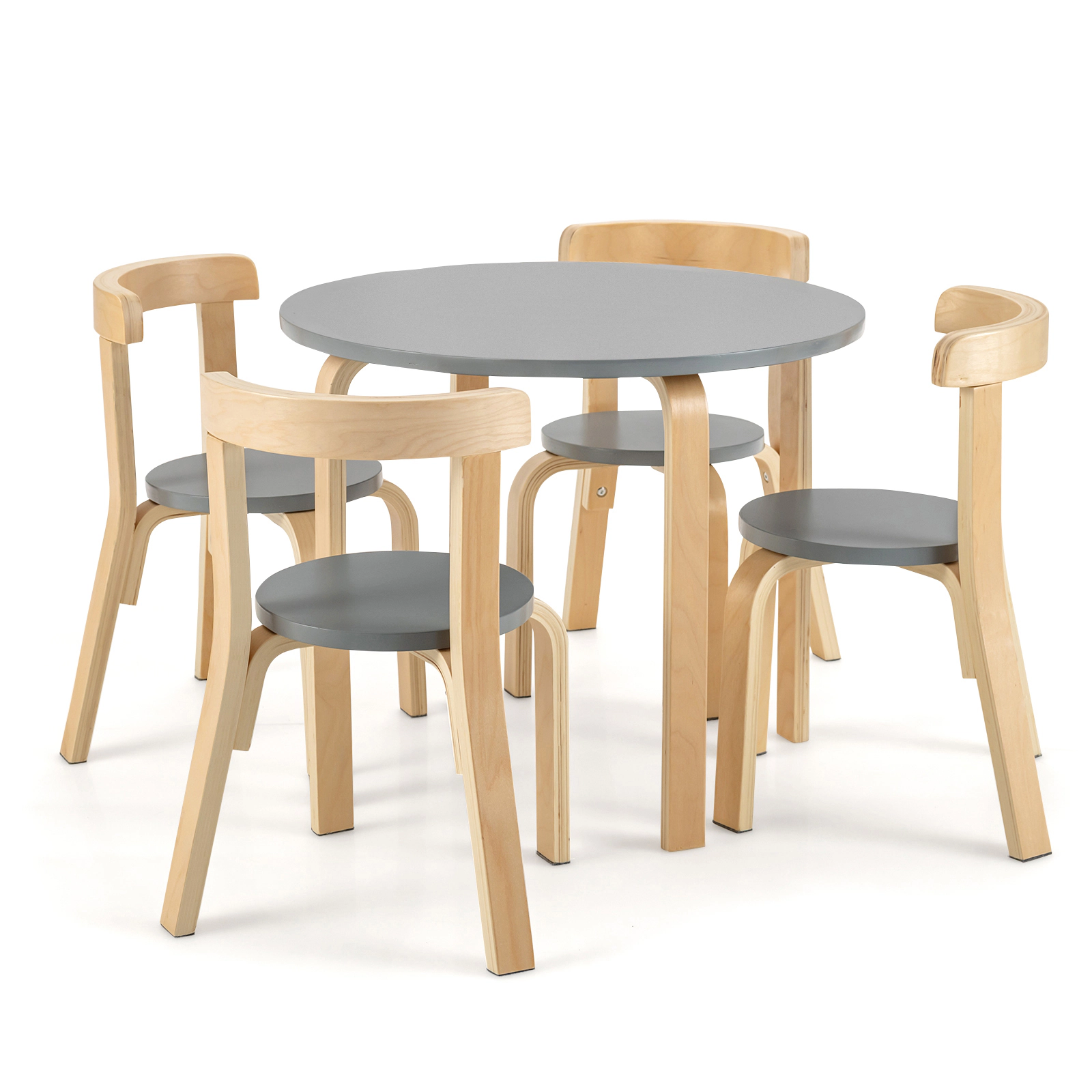 SUGIFT Gray Curved Back Chairs and Toy Bricks 5 Piece Kids Table and Chair Set