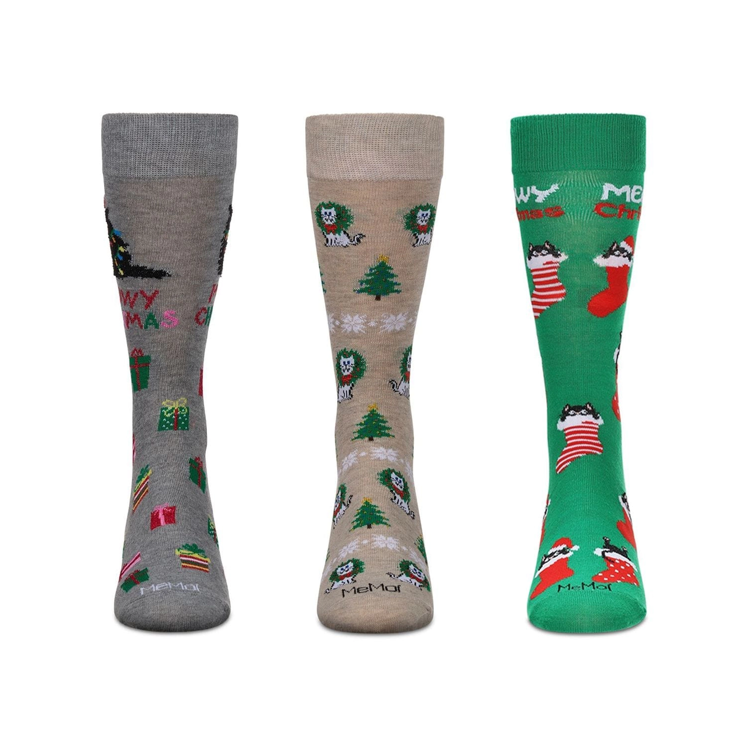MeMoi 3 Pair Men's Christmas Novelty Crew Socks