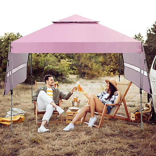 SUGIFT Dual Half-Awning Outdoor Instant Pop-up Canopy Tent Adjustable Height Blue/Gray/White