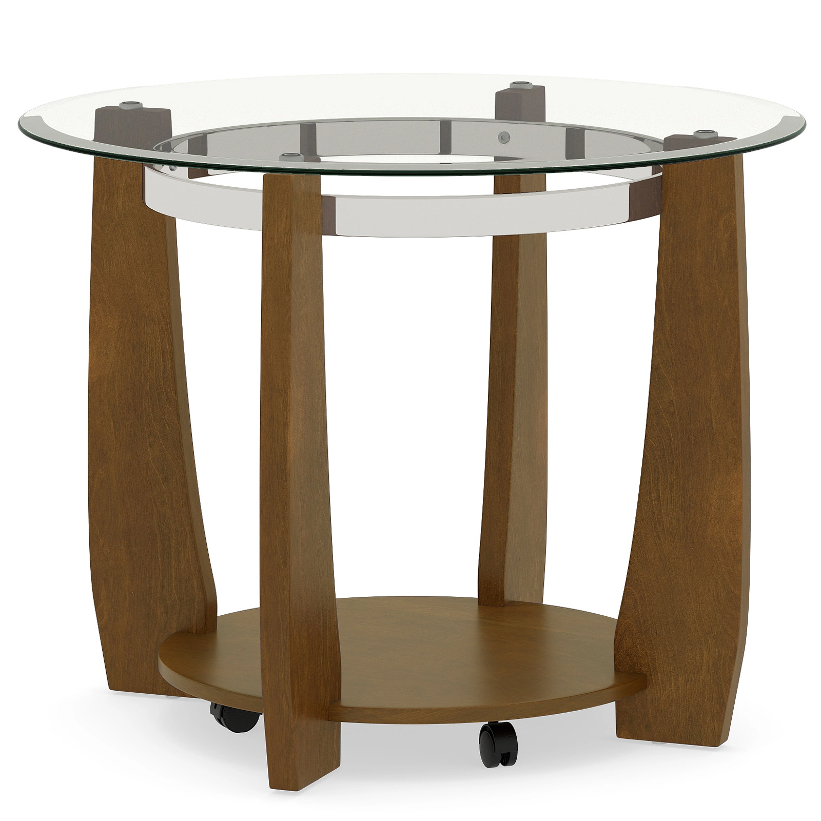 SUGIFT 2-Tier Round Coffee Table with Storage Shelf 300-lb Tabletop Capacity 180-lb Shelf Capacity Transparent & Walnut