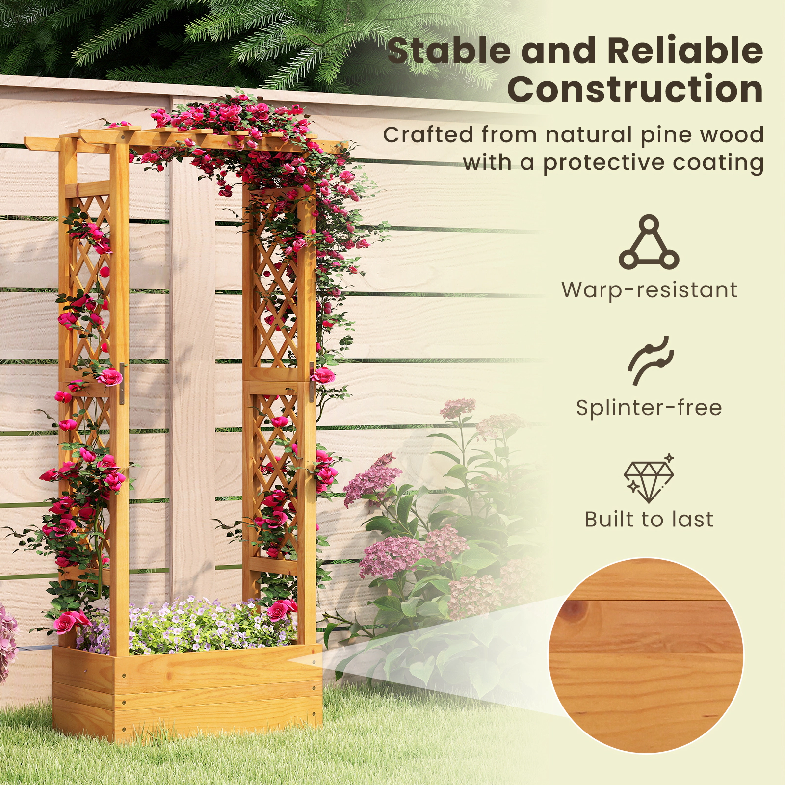 Hivvago Raised Wooden Garden Bed with Hanging Roof