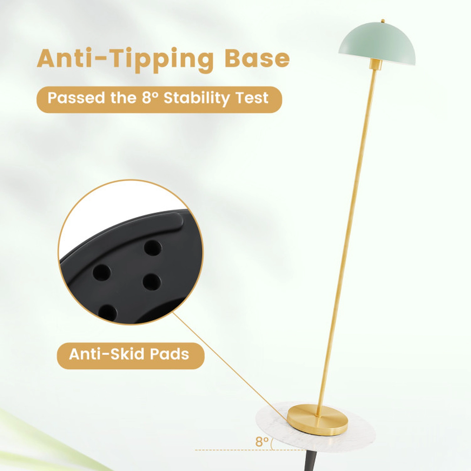 SUGIFT 64-in Gold and Green Metal Standing Floor Lamp with Anti-Tipping Base E26 Socket and Foot Switch