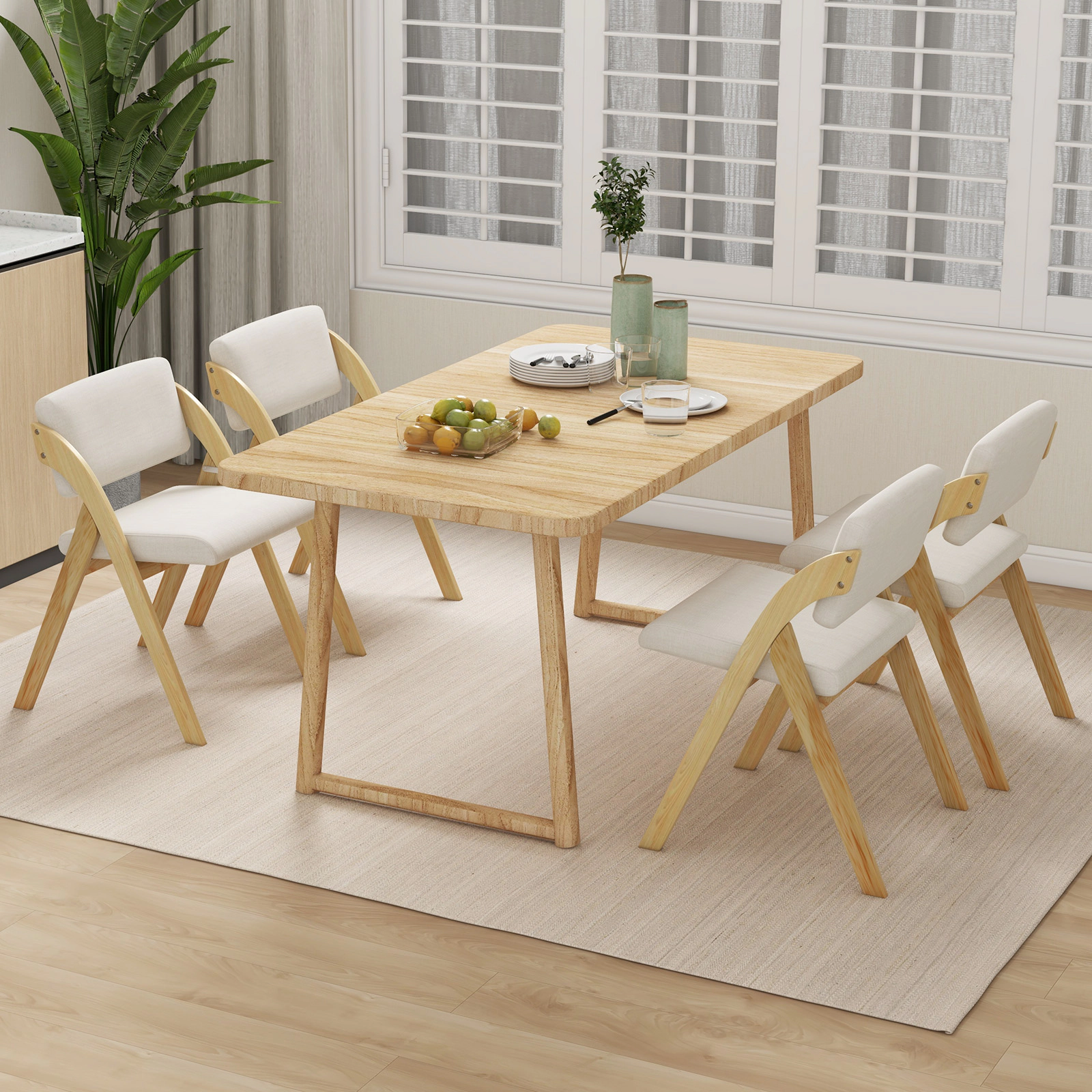 SUGIFT Thick Padded Folding Kitchen Dining Chairs with Rubber Wood Legs 355-lb Capacity Natural & Beige