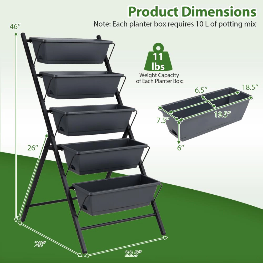 Hivvago 5-Tier Vertical Raised Garden Bed with Drainage System and Removable Trays for Vegetables