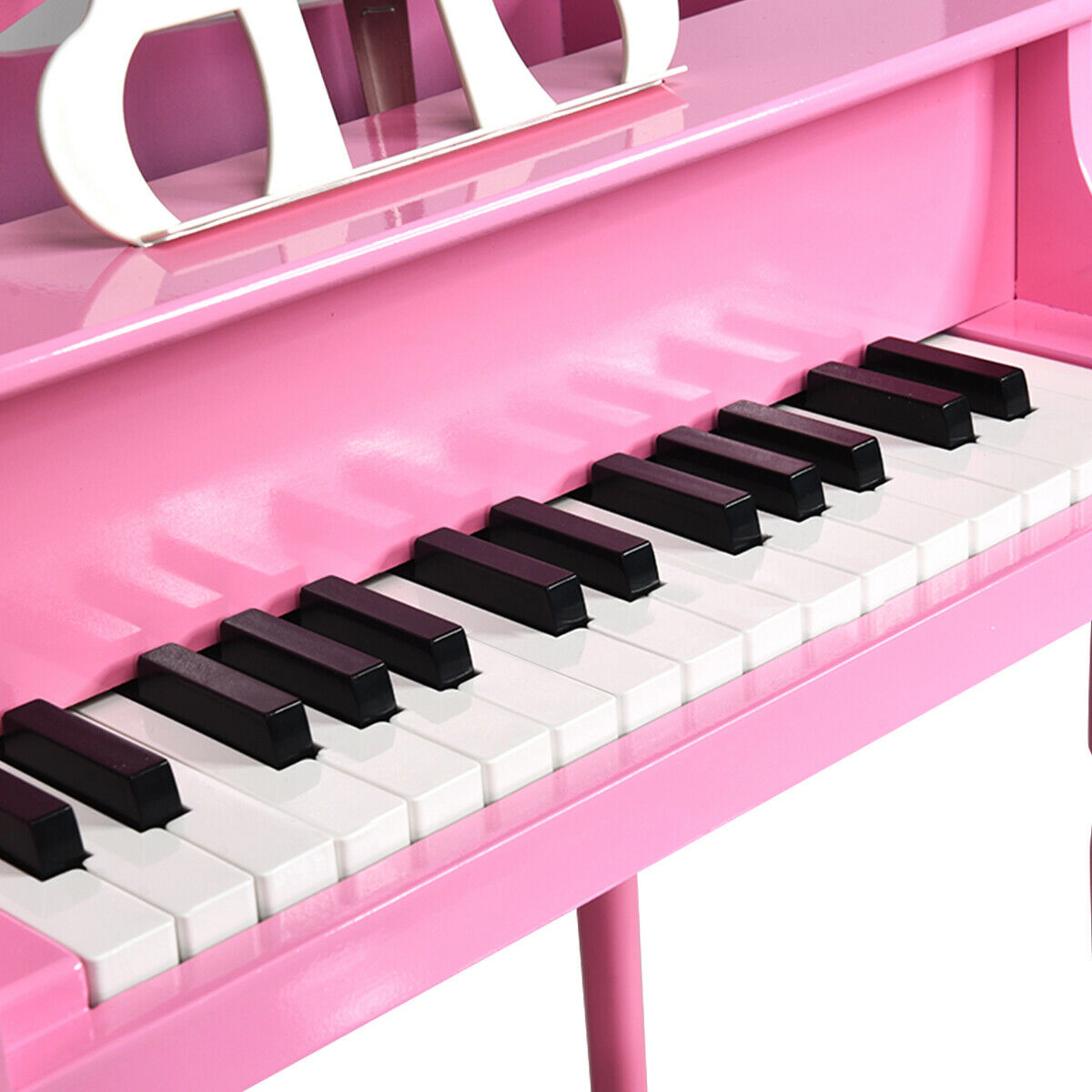 SUGIFT Pink 30-Key Wood Kids Grand Piano with Bench Music Rack Straight Legs and Skin-Safe Smooth Surface