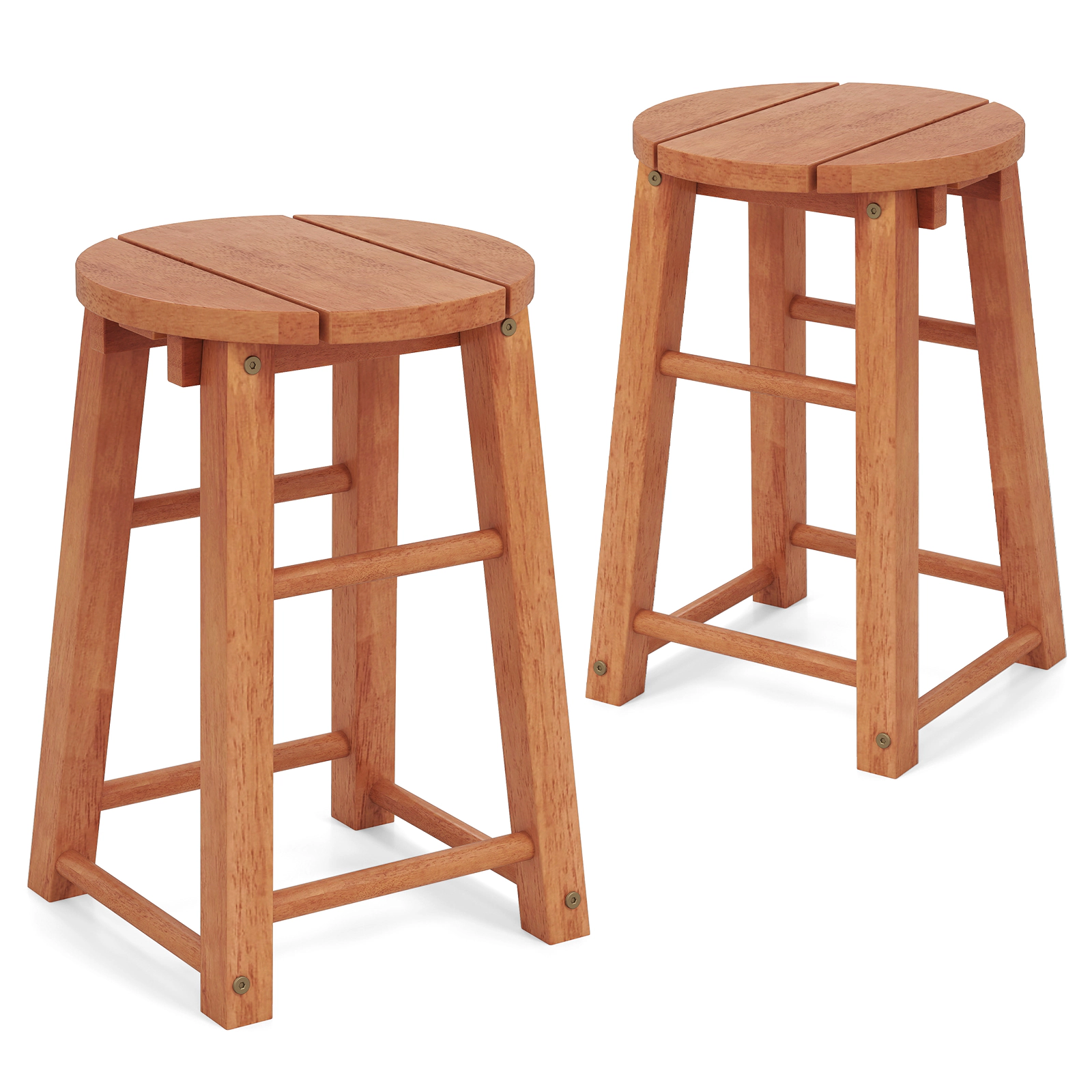 SUGIFT Set of 2 Round Seat and Wood Crossbars Eucalyptus Wood 18-in 265-lb Rated Stools Natural