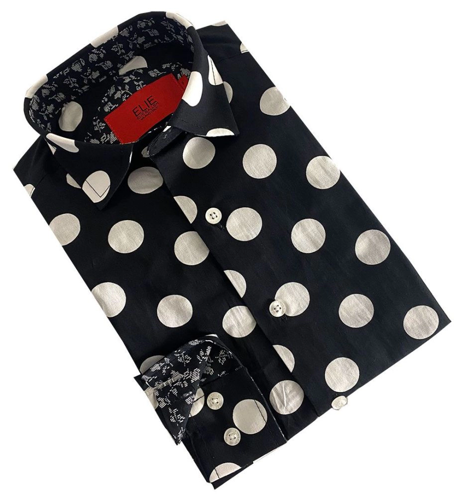 Elie Balleh Boys Slim Fit Long Sleeve Polka Dot Shirt