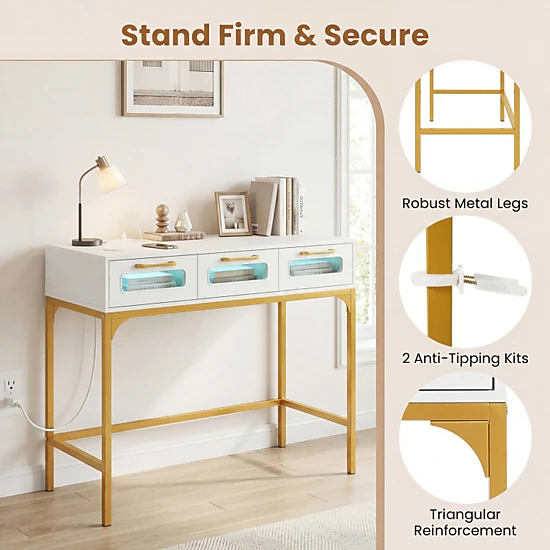 Hivvago Console Table With Led Lighting And Charging Station For Living Room And Hallway