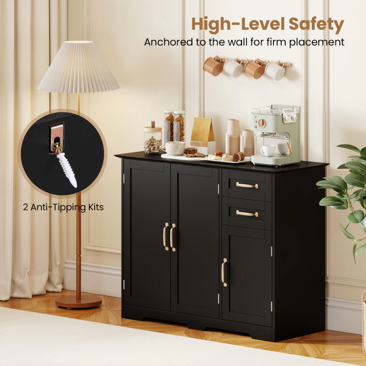 Hivvago Modern Kitchen Sideboard Buffet Cabinet With 2 Drawers And Adjustable Shelf