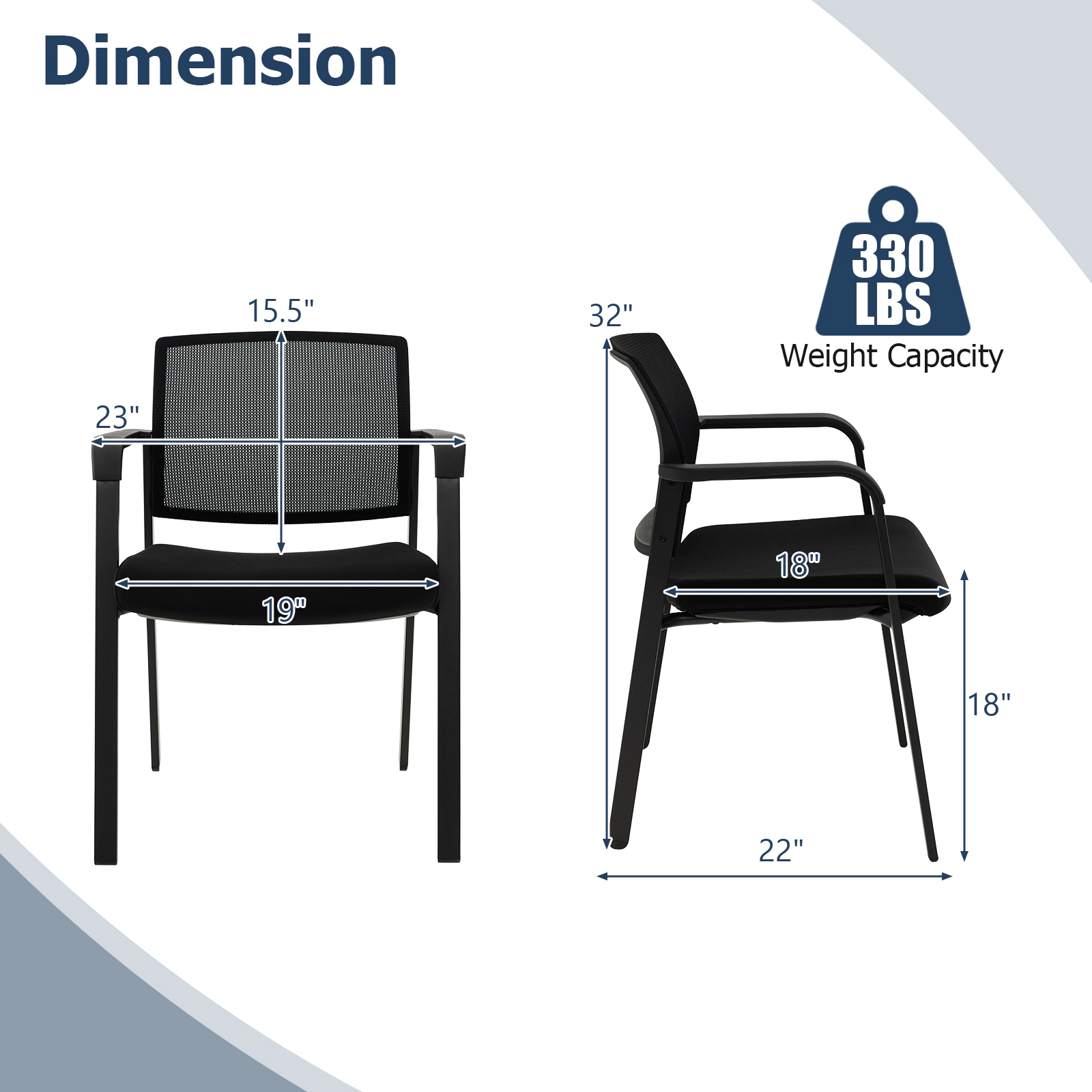 SUGIFT Set of 2 Black 330-lb Capacity Stackable Mesh Back Chairs with Padded Seat and 4 Universal Casters