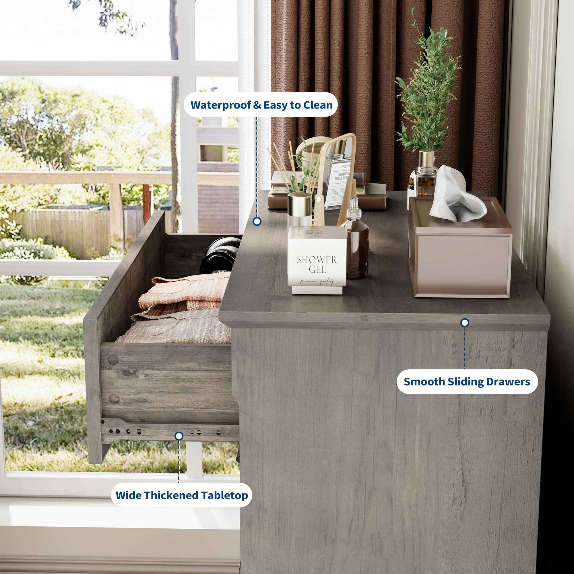 Farmhouse 4 Drawer Tall Dresser with Metal Handles, Rustic Wooden Chest for Bedroom Living Room Hallway