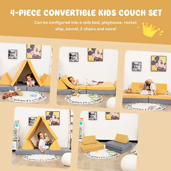 Hivvago 4 Pieces Convertible Kids Couch Set With 2 Folding Mats