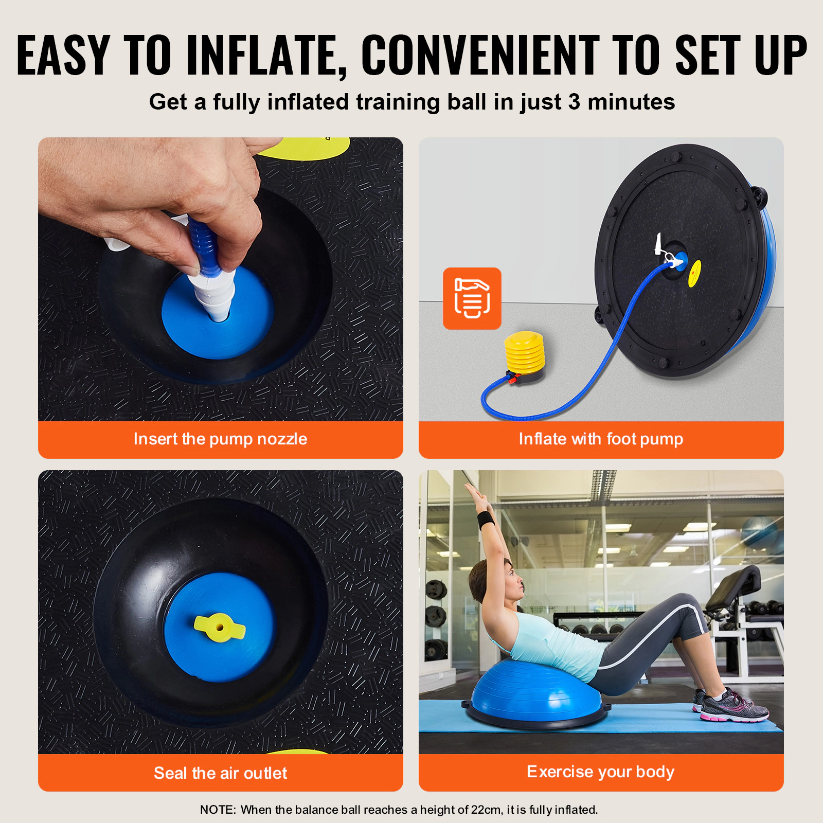 HONGGE Half Exercise Ball Trainer Balance Ball Trainer Stability Ball Yoga Ball with Resistance Bands & Foot Pump