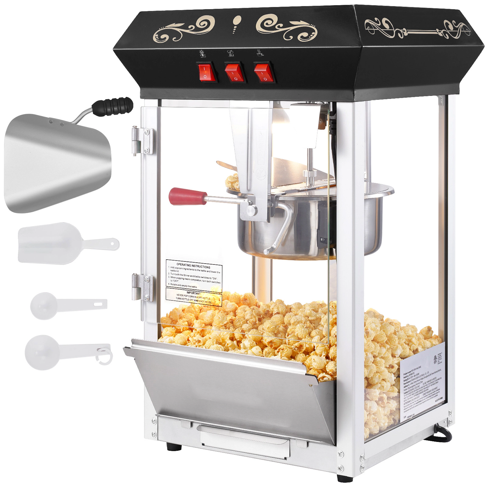 HONGGE Popcorn Maker, Popper Machine, Kettle Makes Cups per Batch, Countertop Maker with Tempered Glass