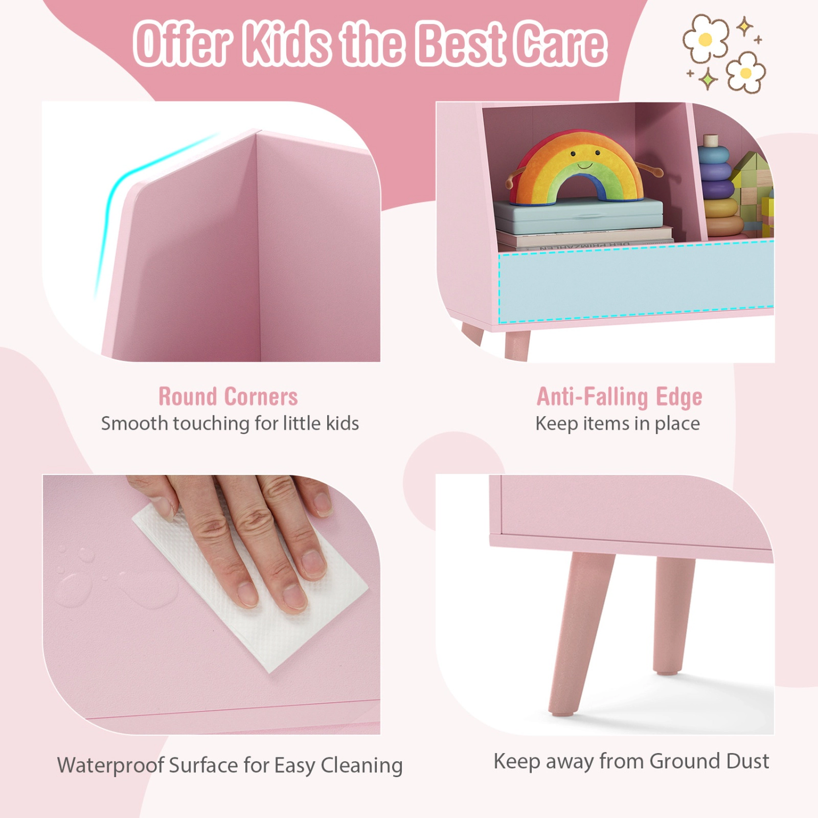 SUGIFT 5-Cube 68-lb Capacity 30-in Pink Kids Bookshelf and Toy Organizer with Anti-Tipping Kits and Wood Legs
