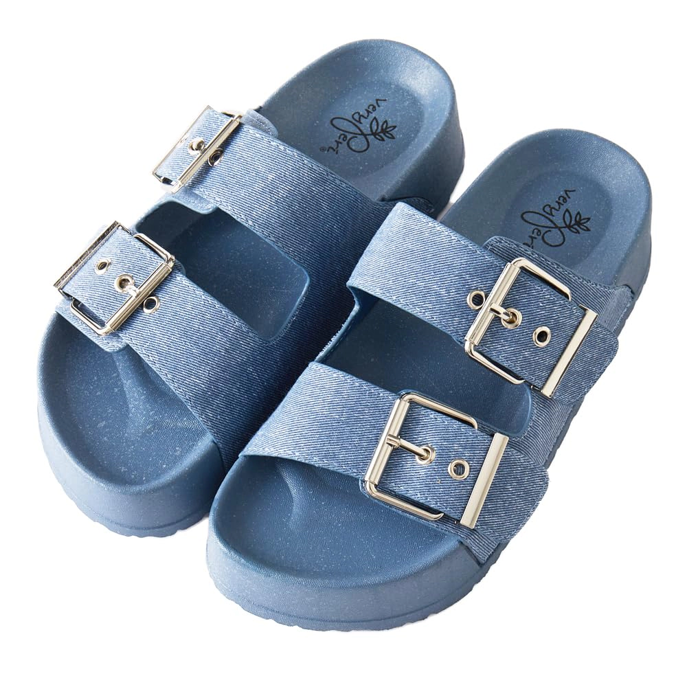 Roxoni Women’s Denim Platform Double-Strap Sandals