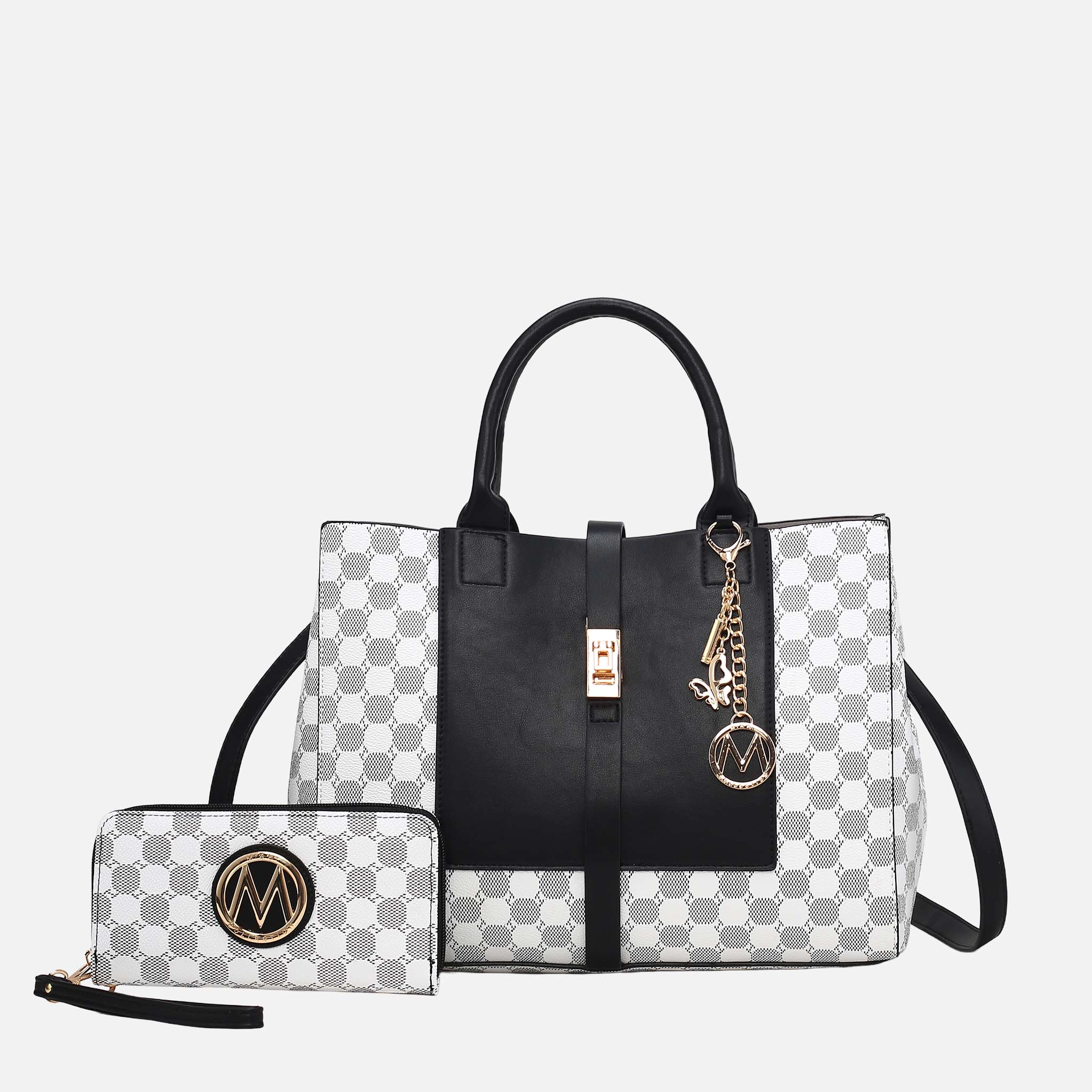 Mia K Collection Yuliana Circular Print Vegan Leather Satchel with Matching Wallet