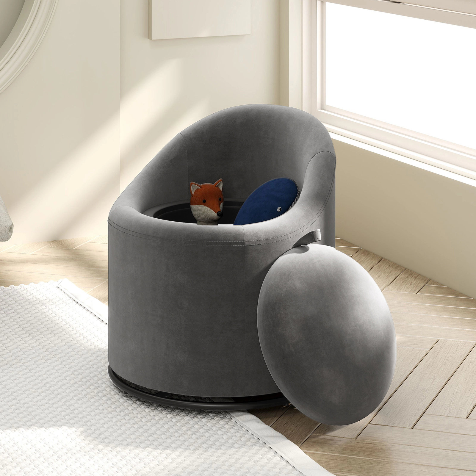 LJG Barrel Chair with Storage 360° Swivel Upholstered Vanity