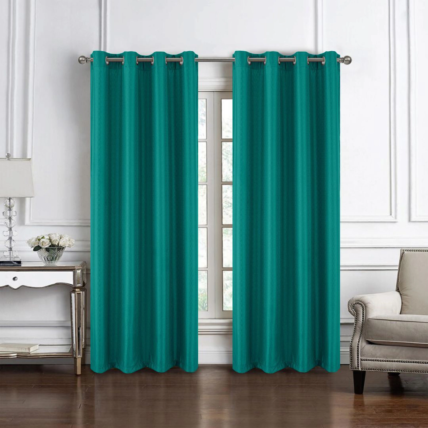 RT Designers Collection 100% Polyester 140 GSM Sedona Jacquard Grommet Curtain Panel 54" x 90" Teal
