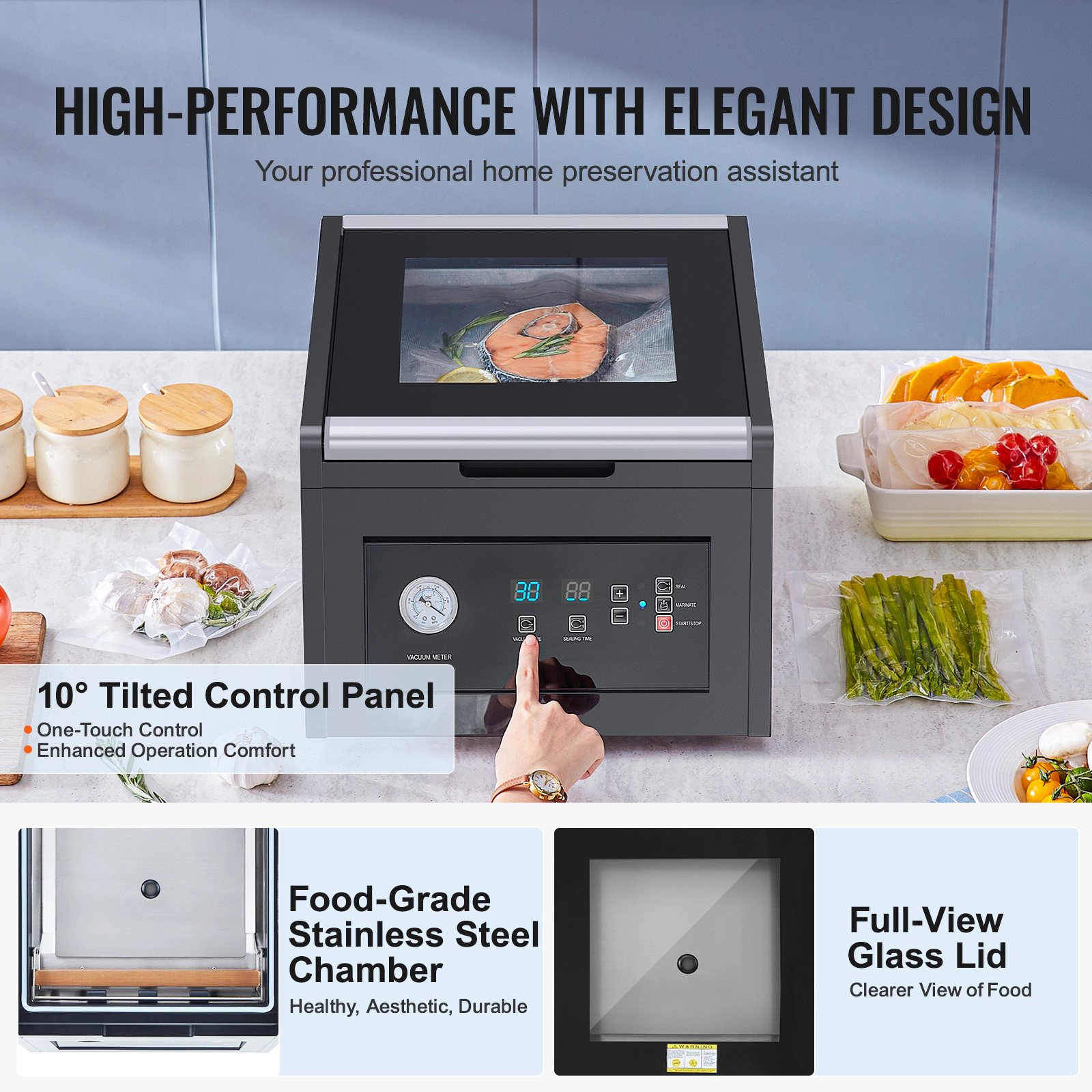 HONGGE Chamber Vacuum Sealer, Packing Machine for Wet Foods, Meat, Compact