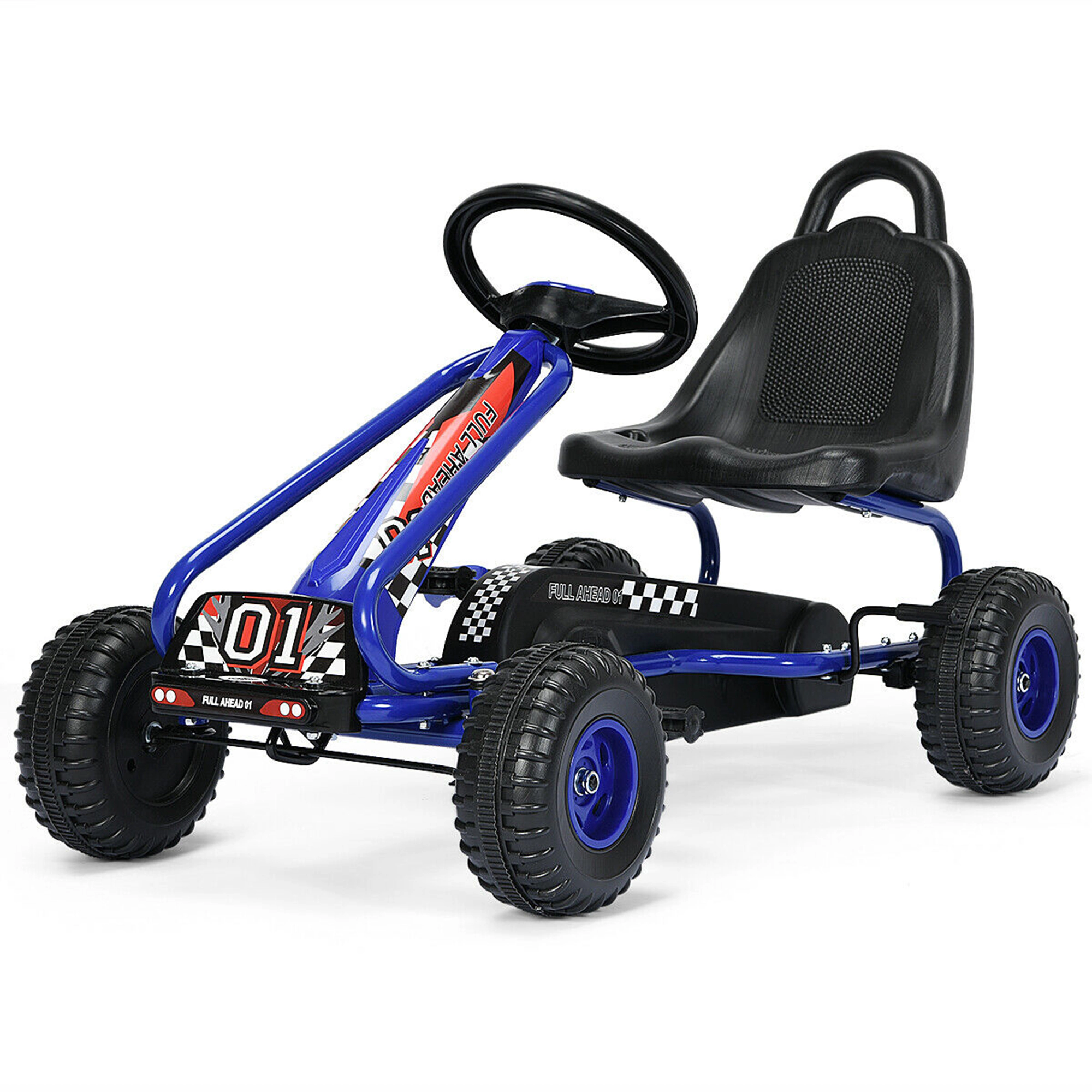 Costway Kids Pedal Go Kart 4 Wheel Ride On Toys w/ Adjustable Seat & Handbrake Red