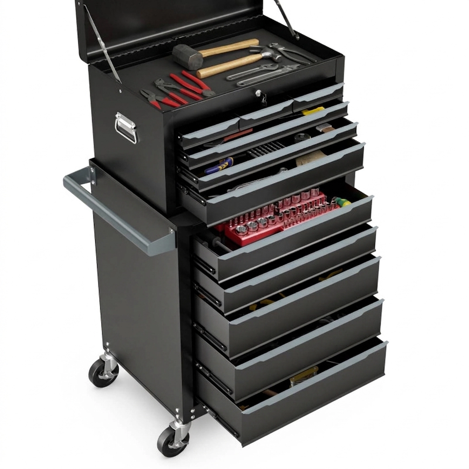 SUGIFT 11-Drawer 329-lb Capacity Rolling Steel Tool Chest with Central Keyed Locking and Top Platform