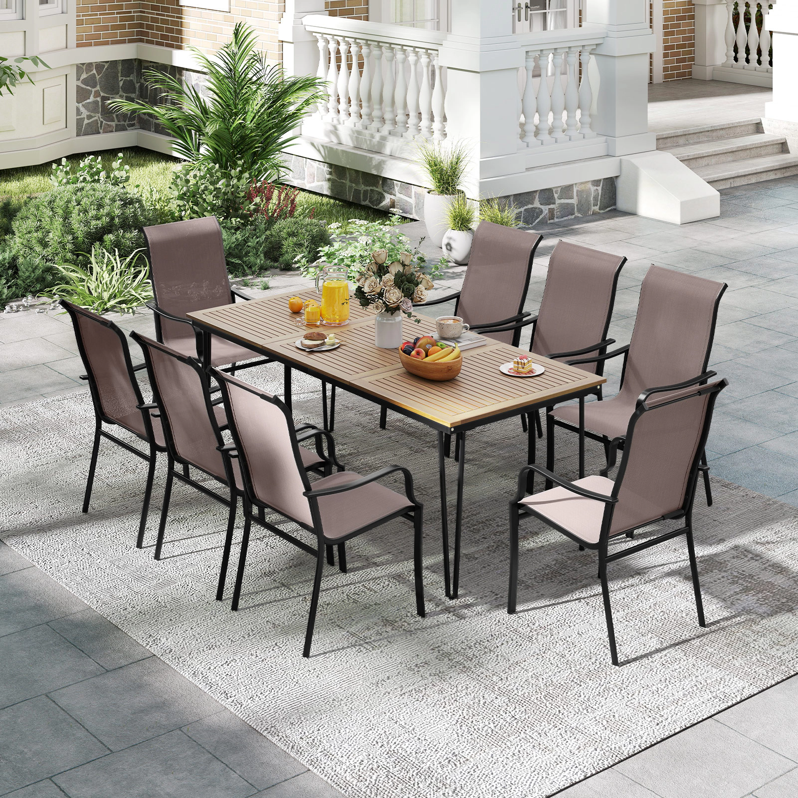LJG Patio Dining Chair Set of 2 with Wide Seat and Heavy-Duty Metal Frame