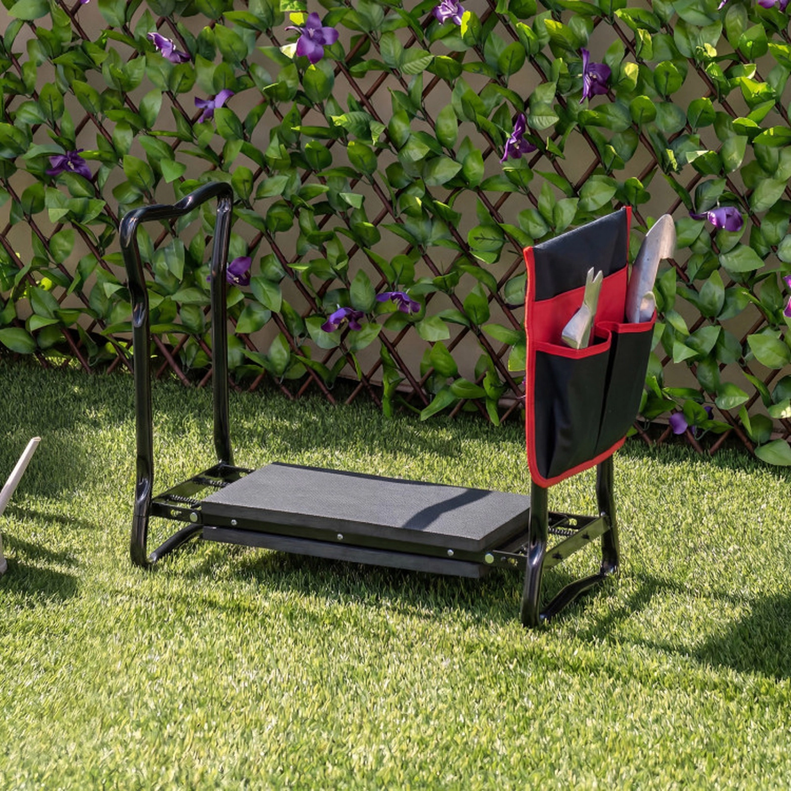 SUGIFT Folding Steel Garden Kneeler and Seat Stool 300-lb Capacity 16 x 8-in Pad 24 x 11 x 19.5-in 5.7-lb Black