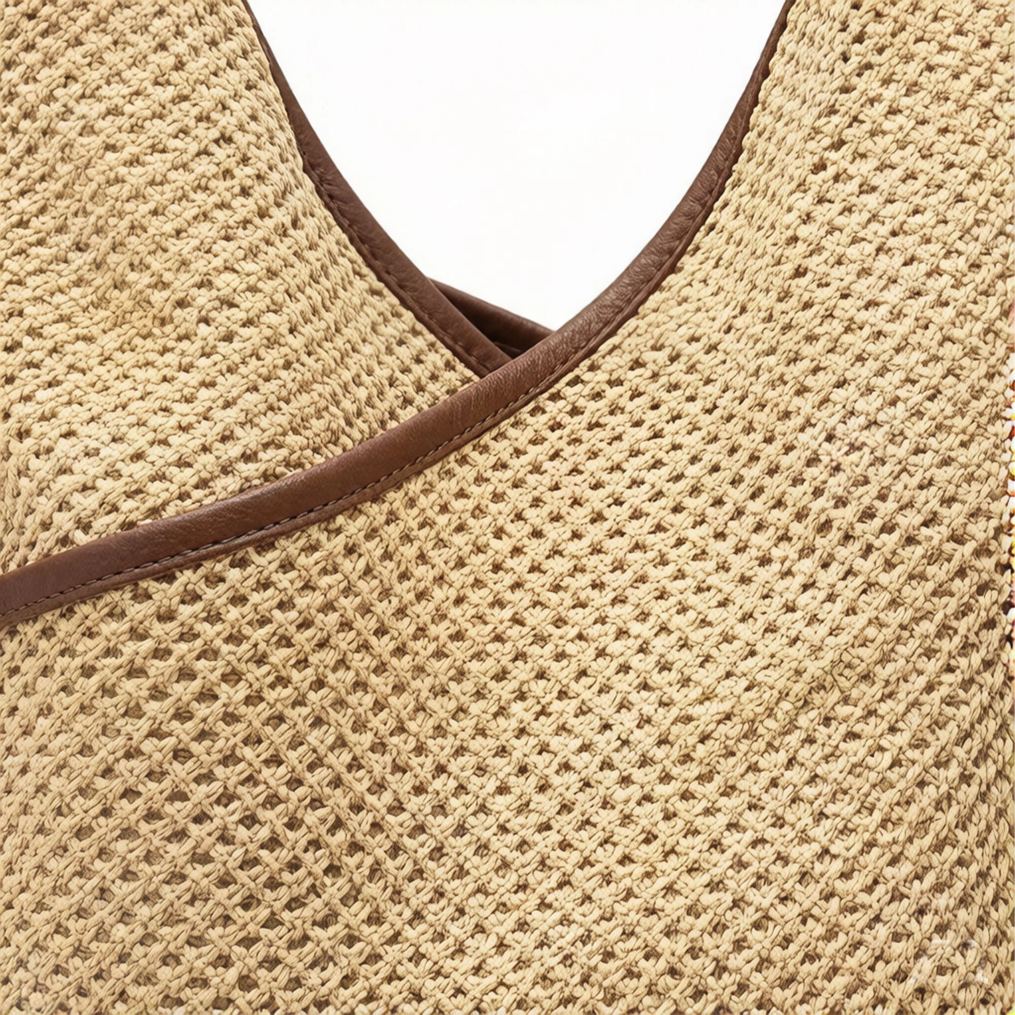 Alilang Women's Woven Shoulder Hobo Bag with Faux Leather Trim Soft Knit Slouchy Handbag Casual Everyday Tote