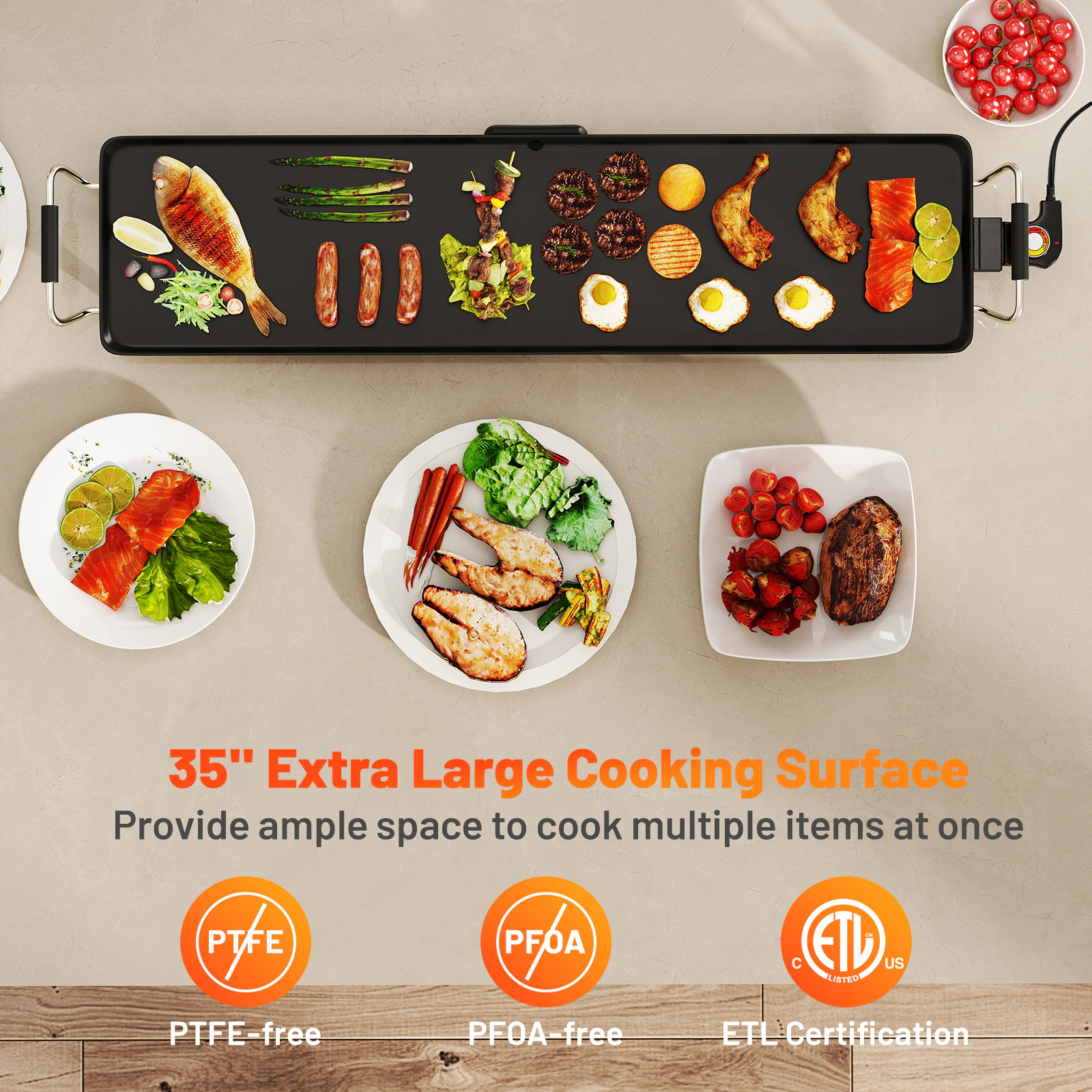 SUGIFT Black 35-in 1400W Extra Large Nonstick Electric Griddle Flat Top Grill with Adjustable Temperature