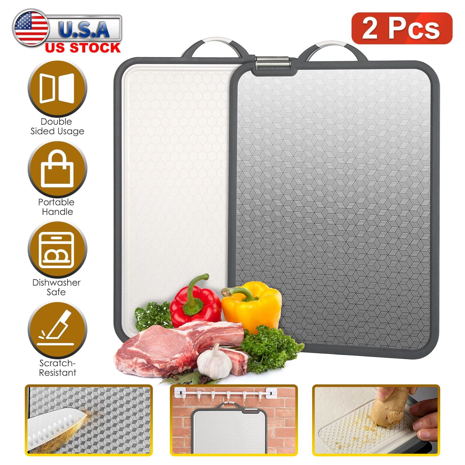 GBruno 2-Piece Double-Sided Cutting Board Set
