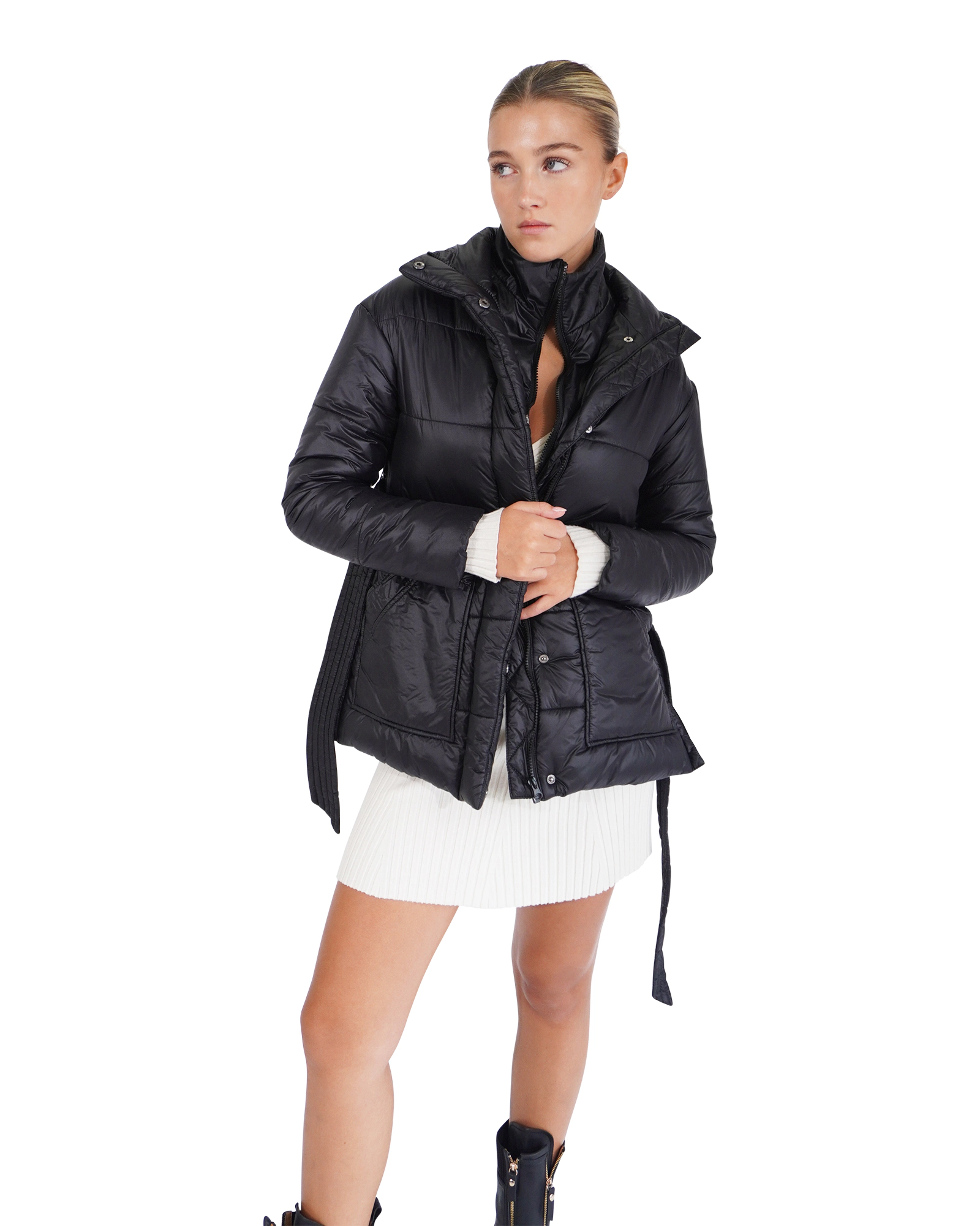 Belle & Bloom Womens Moonrise Belted Puffer Jacket