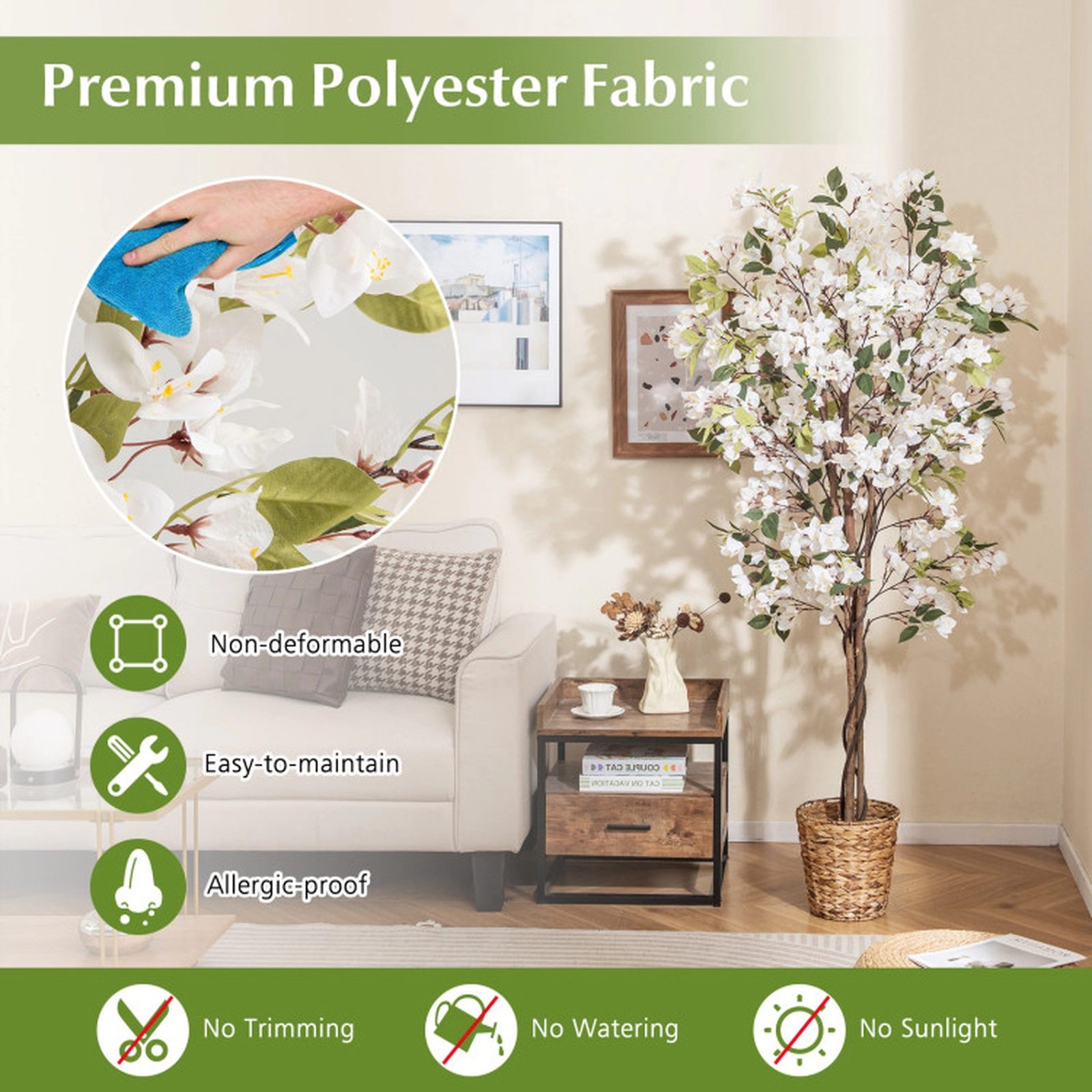 SUGIFT 6-ft 910 Blooms 105 Leaves Twisted Wood Trunk Artificial Bougainvillea Tree 6.5-in x 5.5-in Pot 10-lb White