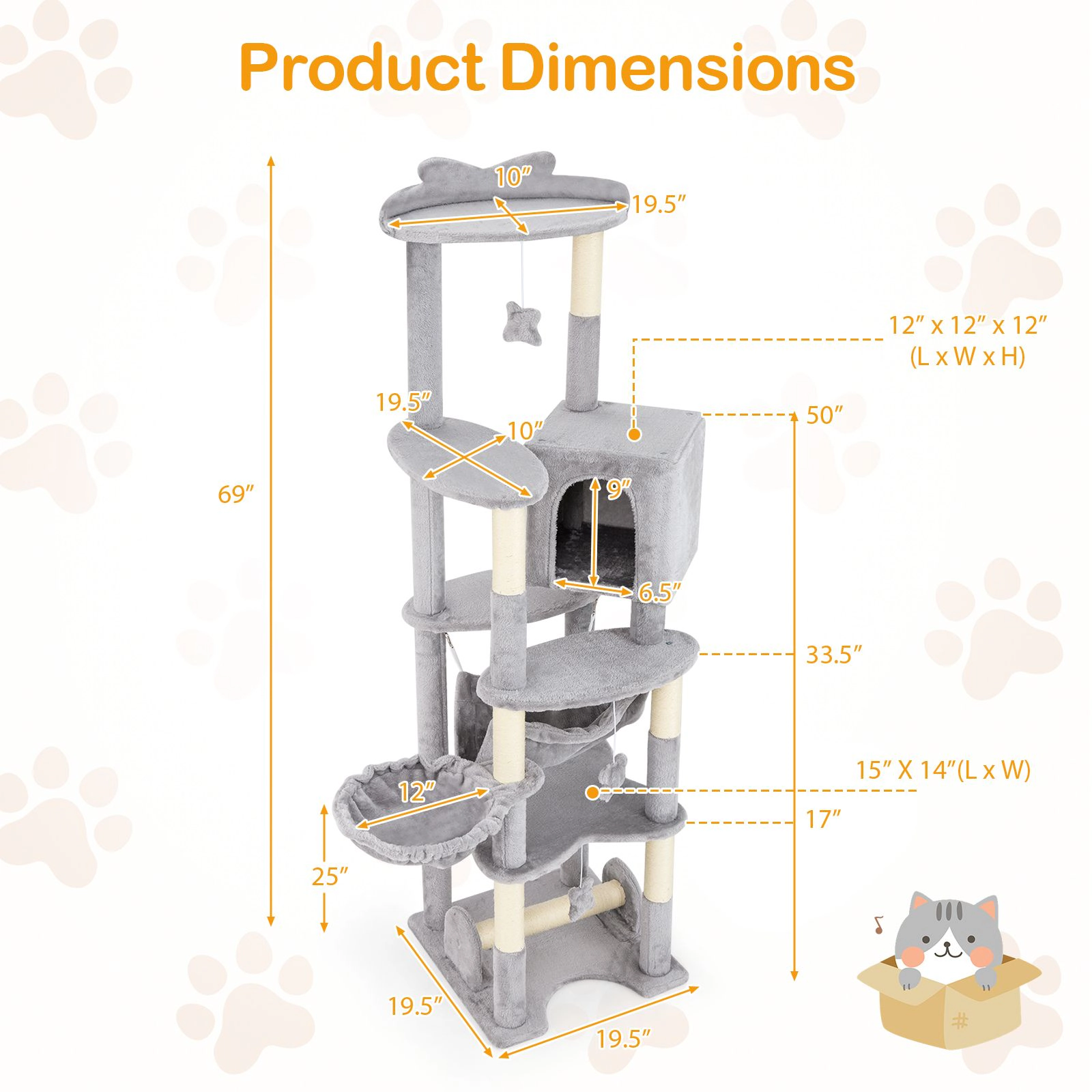 SlickBlue 69 Inch Multi-Level Cat Tree with Condo & Basket Bed