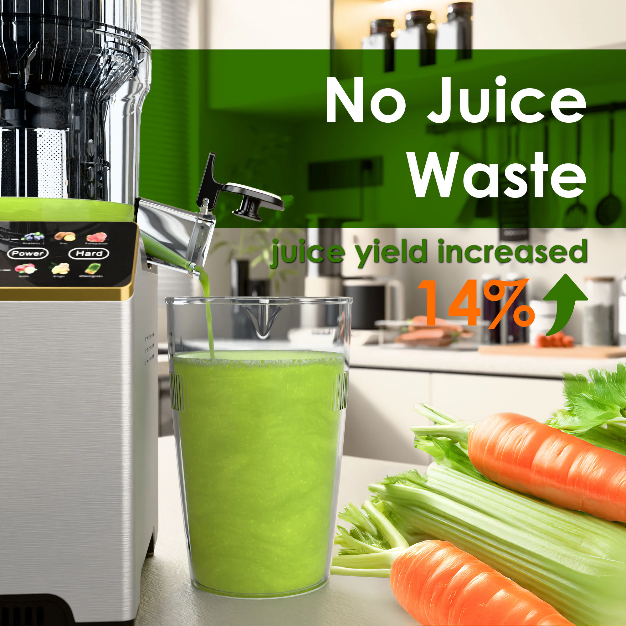 WHALL Cold Press Juicer, Extra Large Feed Chute Masticating Juicer with Touchscreen for Whole Fruits & Vegetables, Gray