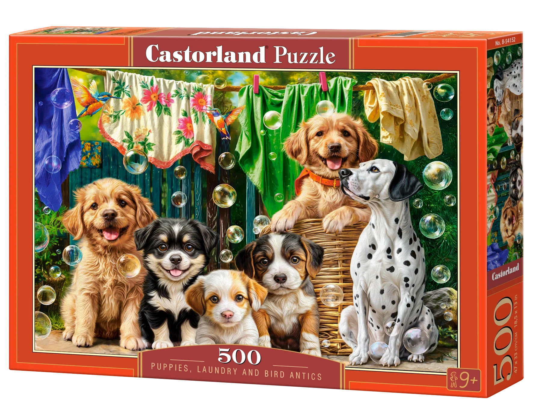 CASTORLAND 500 Piece Jigsaw Puzzles, Puppies, Laundry and Bird Antics, Puppies, Dogs, Golden Retriever,  B-54152