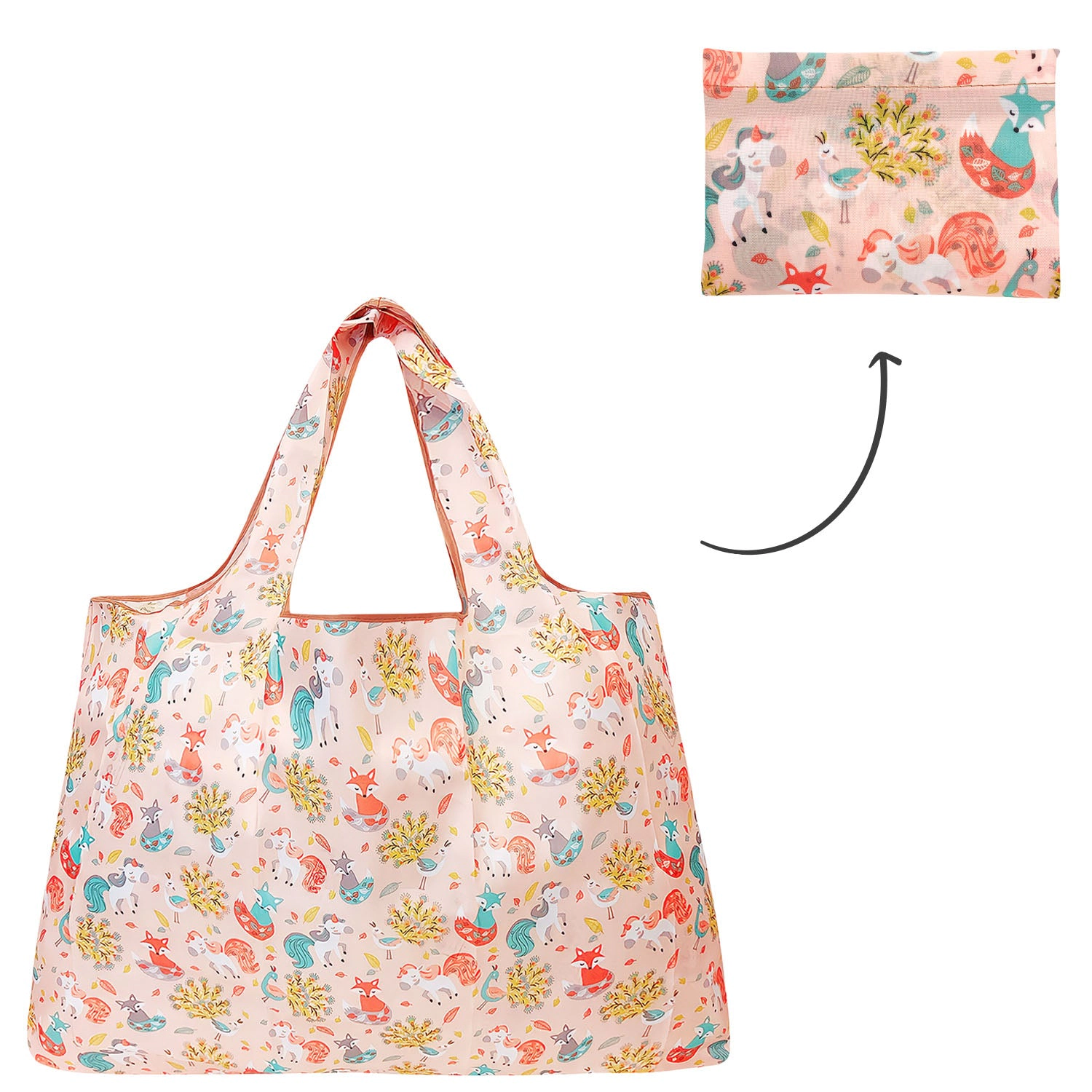Wrapables Large Nylon Reusable Shopping Bag for Groceries, Fantastic Creatures