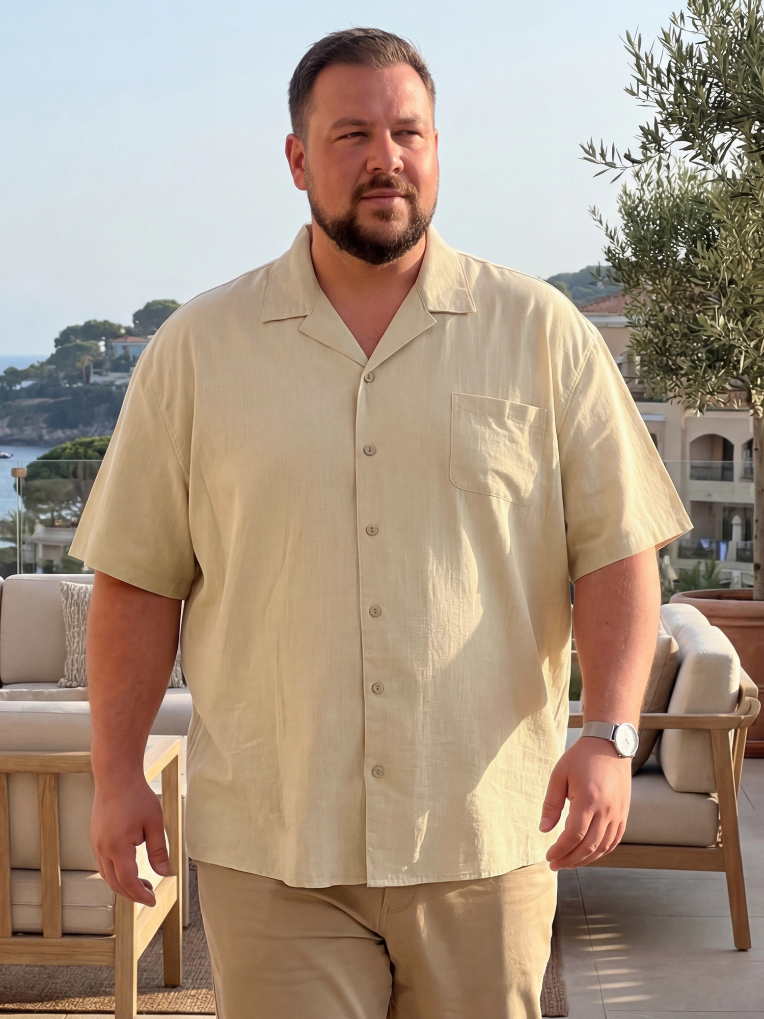INSPIRE CHIC Men's Big & Tall Camp Collar Chest Pocket Short Sleeve Summer Shirt
