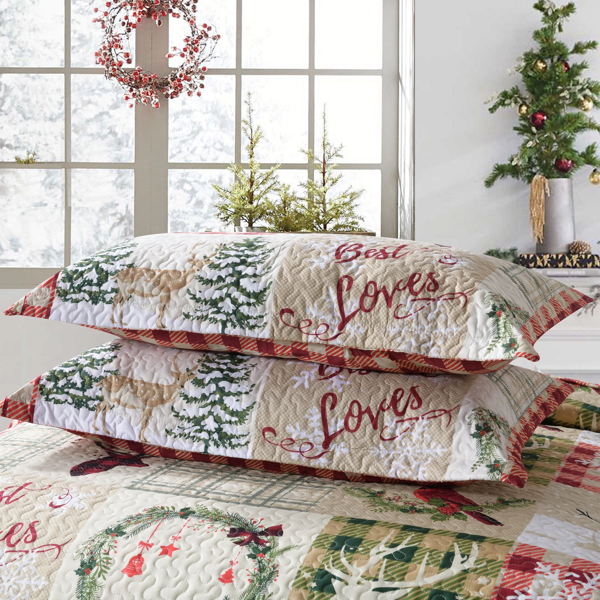 MarCielo 3 Piece Christmas Snowman Reversible Quilt Set Lightweight Holiday Bedspread Set