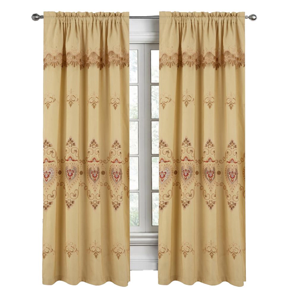 RT Designers Collection Bonnie Macrame Rod Pocket Room Darkening Curtain Panels for Living Room 52" x 84" Gold