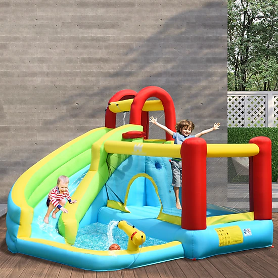 LJG Kids 6-in-1 Inflatable Bounce House with Climbing Wall and ...