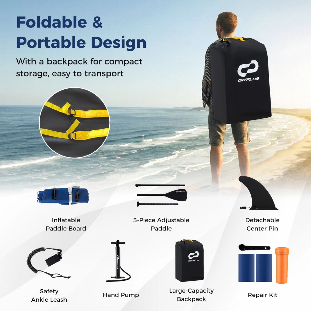 SUGIFT 10-ft 300-lb Capacity Inflatable Paddle Board with Removable Fin 3-Section Aluminum Paddle and Backpack