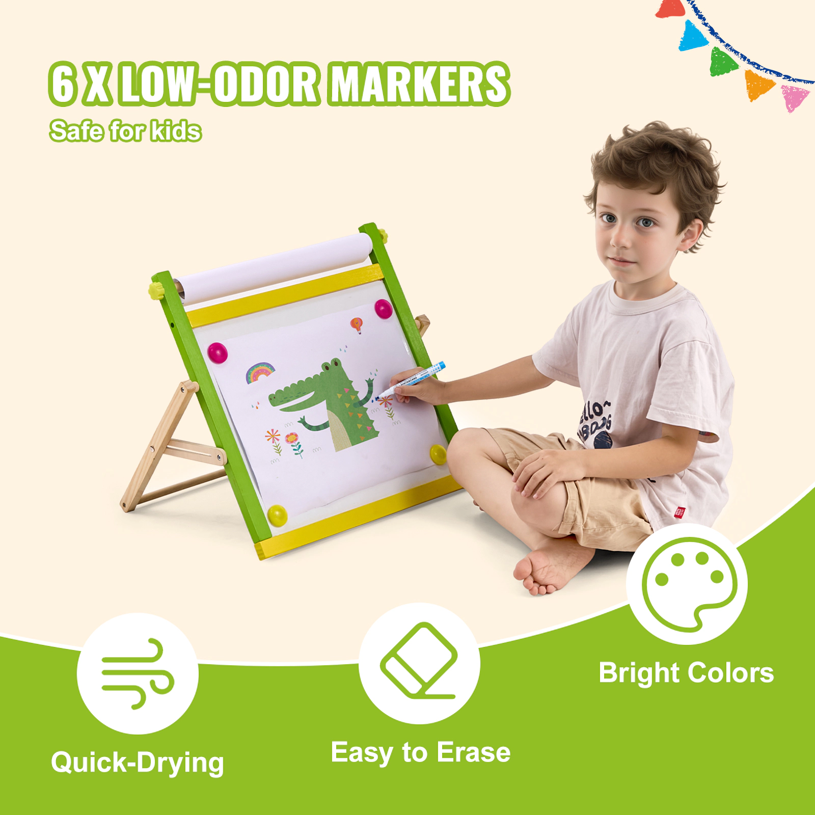 HONGGE Easel Accessory Set, 32 PCS Kid's Art Easel Painting Kit Including Chalks, Dry-Erase Markers & Paper Rolls