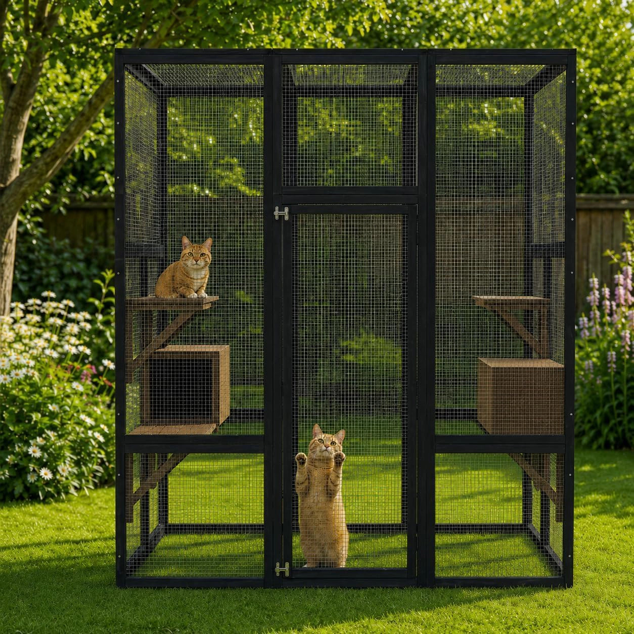 SKYROKU 70 Inch Outdoor Cat House, Large Catio Enclosure, Condos, House Outdoor, Outside Patio